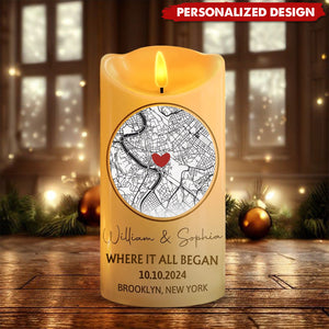 Location Map Married Engaged Couples - Personalized Flameless LED Candle