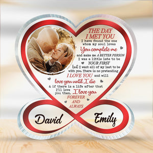 Custom Photo I Want All Of My Last To Be With You - Couple Personalized Custom Infinity Heart Shaped Acrylic Plaque