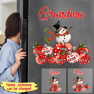 Snowman Grandma Sitting On Christmas Ball Personalized Sticker