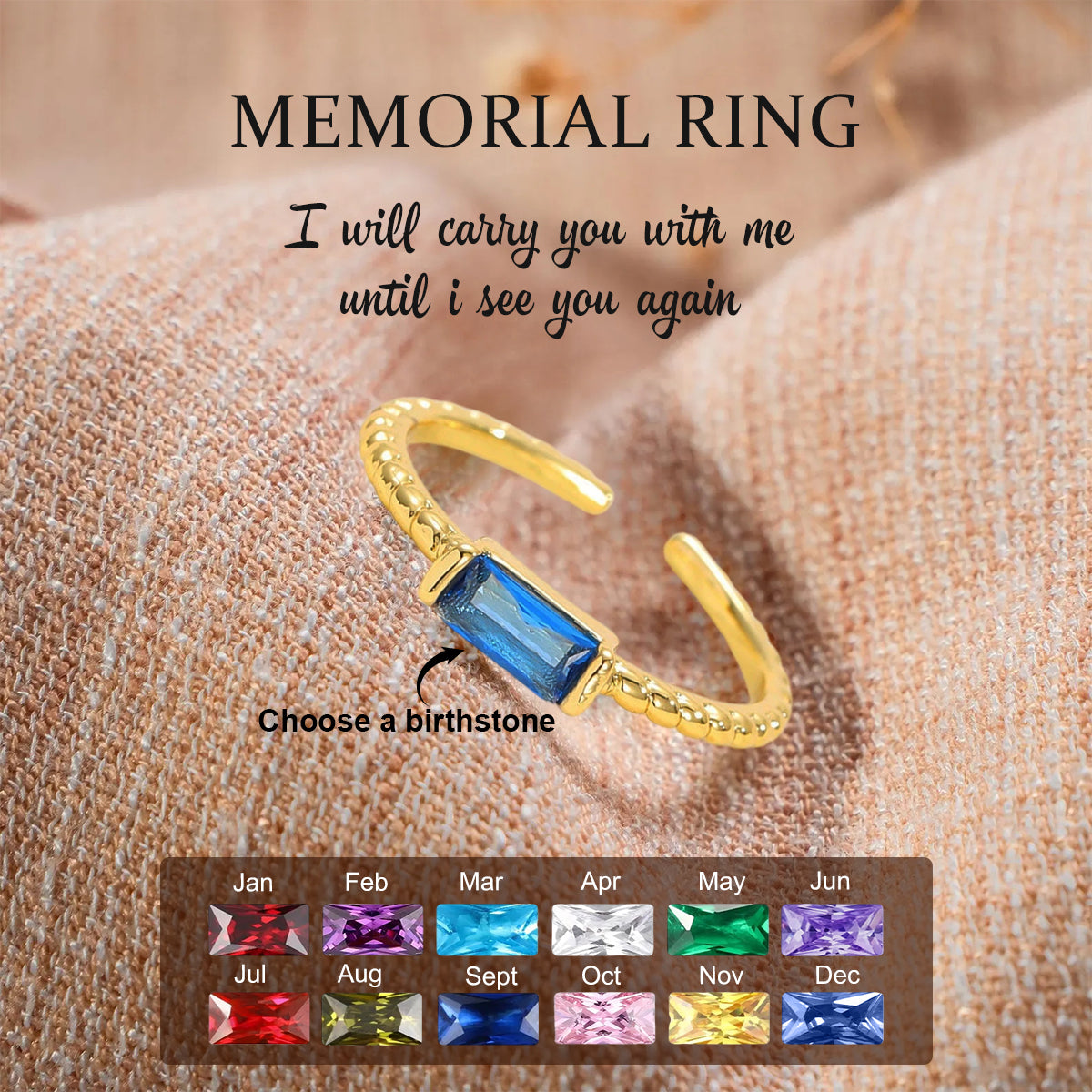 Personalized Birthstone Memorial Adjustable Ring