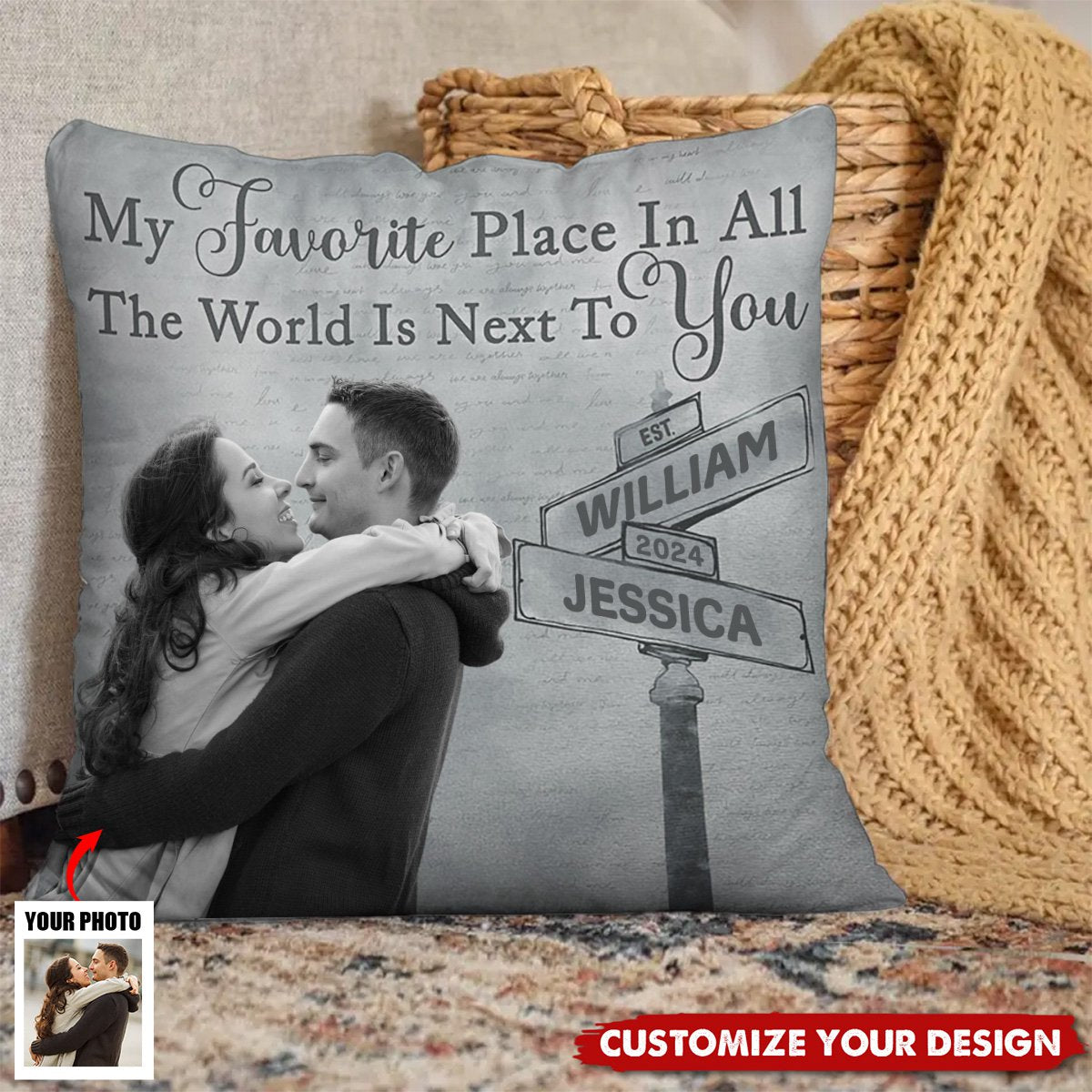 Custom Photo My Favorite Place In All The World - Personalized Pillow