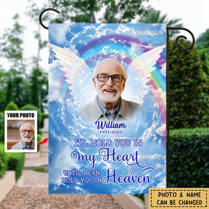 A big piece of my Heart lives in Heaven Rainbow Sky Memorial Upload Photo Personalized Garden Flag