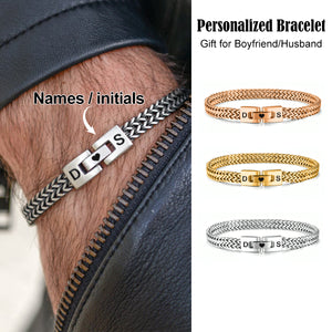 To My Man - Personalized Couples Engraved Names & Initials Bracelet