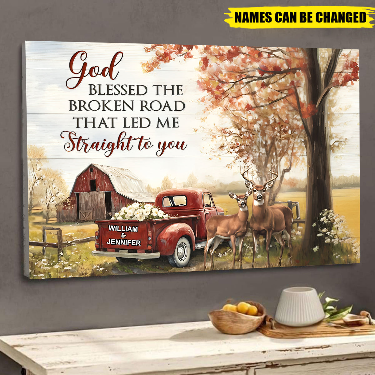 God Blessed The Broken Road Vintage Farmhouse Personalized Couple Poster