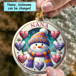 Happy Snowman Grandma Mom Cute Sweet Heart Kids Personalized Ornament