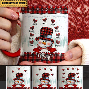 Red Christmas Snowman Grandma Auntie Mom Sweet Heart Kids Personalized Mug