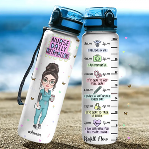 Personalized Water Tracker Bottle-Birthday Gift For Nurse-Nurse Daily Affirmation