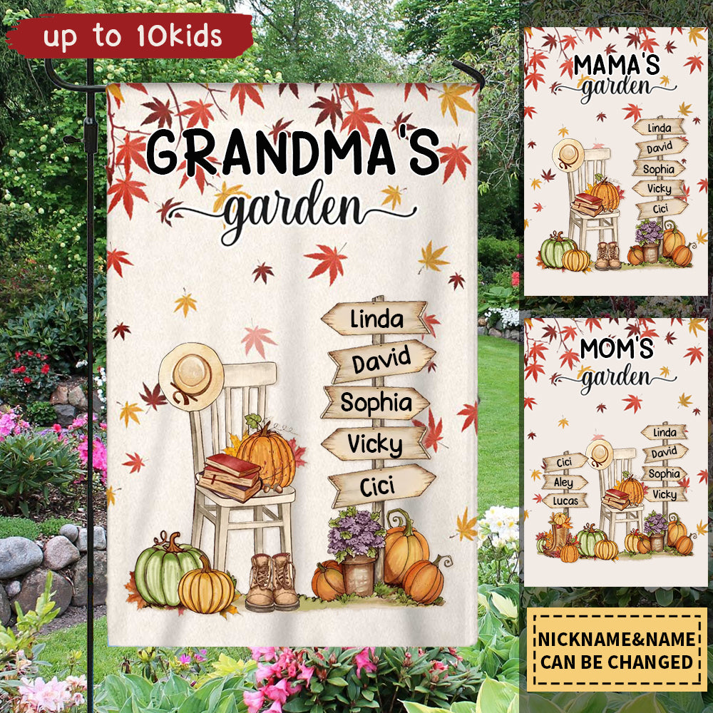 Personalized Autumn Grandma Mom's Garden Pumpkins House Garden Flag