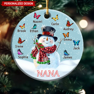 Personalized Christmas Snowman Butterfly Ornament - Gift For Grandma