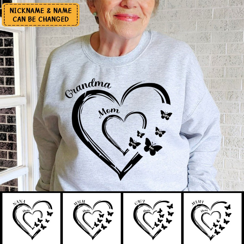 Grandma Mom Heart Butterfly Kids Personalized Sweatshirt