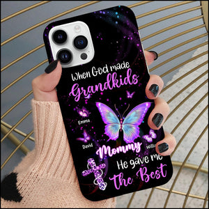 Sparkling Jesus Butterfly Grandma Grandkids, When God Made Grandkids He Gave Me The Best Personalized Phone Case