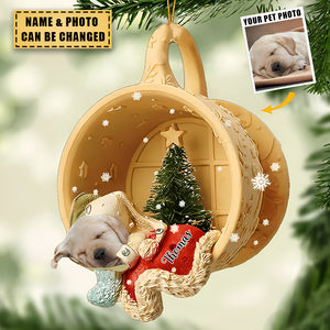 Personalized Pet Sleeping In A Tiny Cup Christmas Holiday Ornament-Gift For Pet Lover