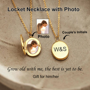 Personalized Photo Locket Necklace - Engraved Oval Necklace