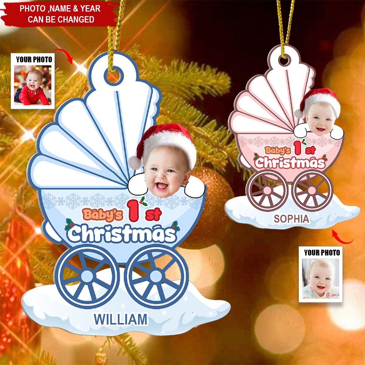 Baby's First Christmas - Personalized Custom Photo Acrylic Ornament