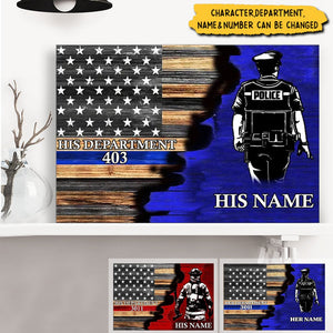 Half Thin Blue and Red Line Flag Personalized Police Officer and Firefighter Canvas