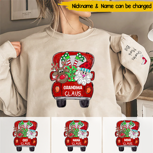 Personalized Mimi Grandma Claus Truck Christmas and Grandkids Sweatshirt