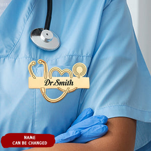 Custom Name Lapel Pin Brooch with Stethoscope Design