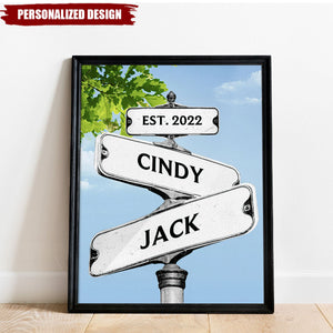 Personalized Vintage Road Sign Couple Anniversary Poster