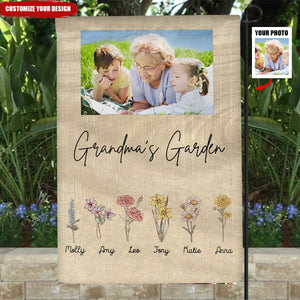 Grandmas Garden Birth Month Flowers Personalized Garden House Flag
