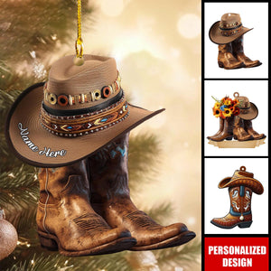 Custom Name Cowboy Boots And Hat Personalized Christmas Ornament