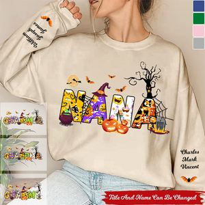Personalized Grandma Halloween Alphabet Doodle Witch Bat Sweatshirt