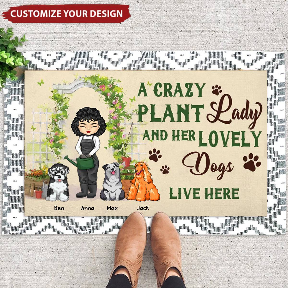 A Crazy Plant Lady And Her Lovely Dogs Live Here - Personalized Doormat