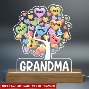 Colorful Heart Tree Grandma Grandkids Name Personalized LED Night Light Plaque
