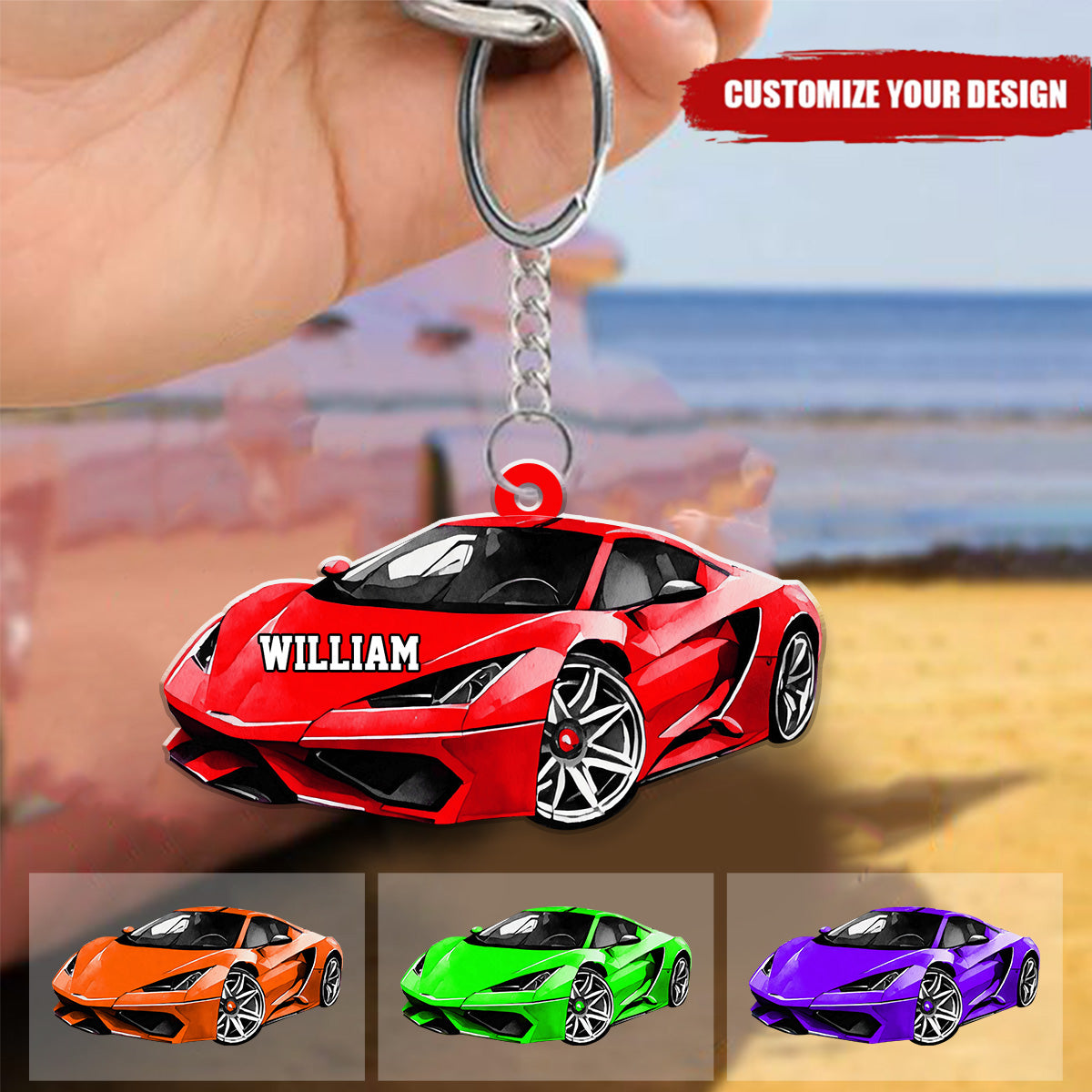 Colorful Car Personalized Acrylic Keychain