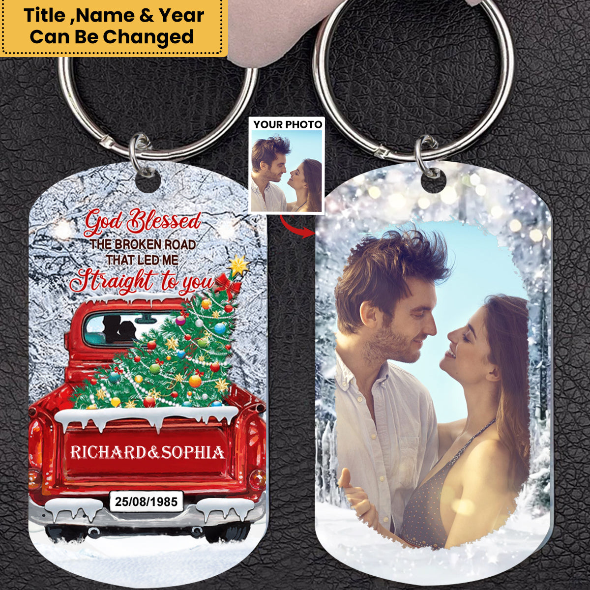 Christmas Couple Truck God Knew My Heart Personalized Keychain