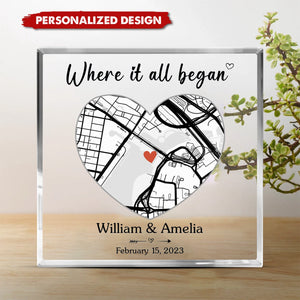 Where It All Began - Couple Personalized Custom Map Square Shaped Acrylic Plaque