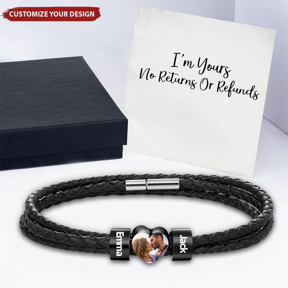 Personalized Men's Leather Photo Bracelet - Gift For Couple