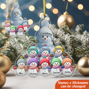 Christmas Blue Vibe Snowman Grandma Mom Colorful Kids Personalized Ornament