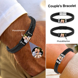 Personalized Custom Photo Name Leather Bracelet - Gift For Couple