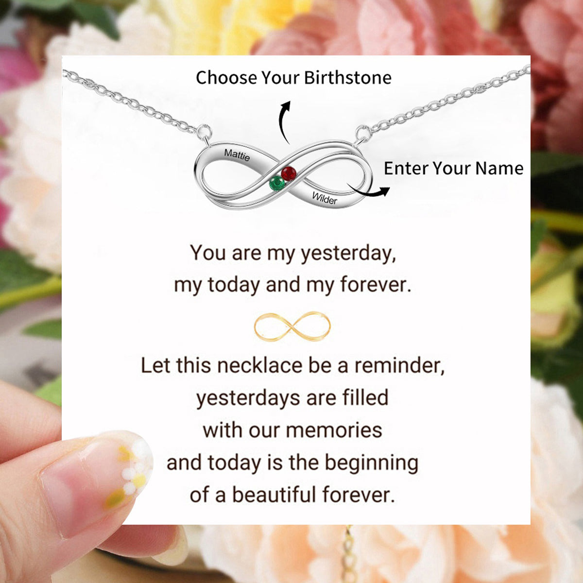 Personalized Infinity Necklace with Birthstones, Couple Promise Necklace