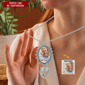 Personalized Photo Charm Necklace with Angel Wings