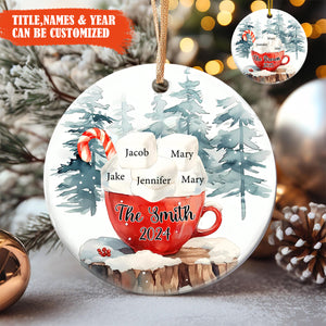 Personalized Family Names Hot Cocoa Marshmallow Mug & Candy Cane Ornament