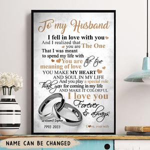 Personalized To My Husband Ring Poster -  You Are The True Meaning Of Love I Love You Forever Customized Poster For Birthday Gift