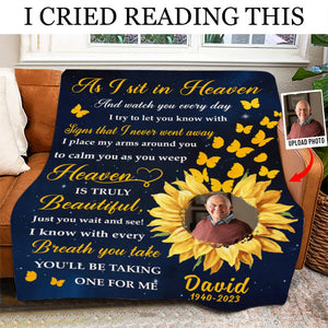 As I Sit in Heaven Sunflower Memorial - Personalized Photo Blanket