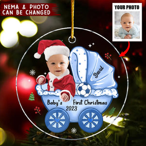 Photo Baby's First Christmas Baby Carriage Circle Ornament