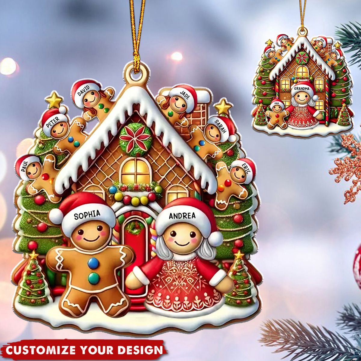 Personalized Meaningful Gift For Grandma Gingerbread Grandkids Ornament