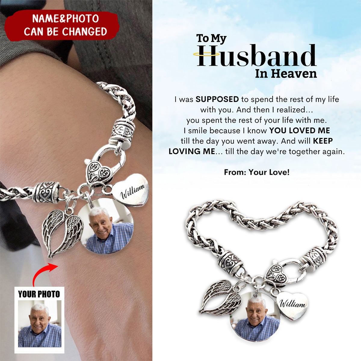 To My Husband In Heaven Personalized Antique Bracelet