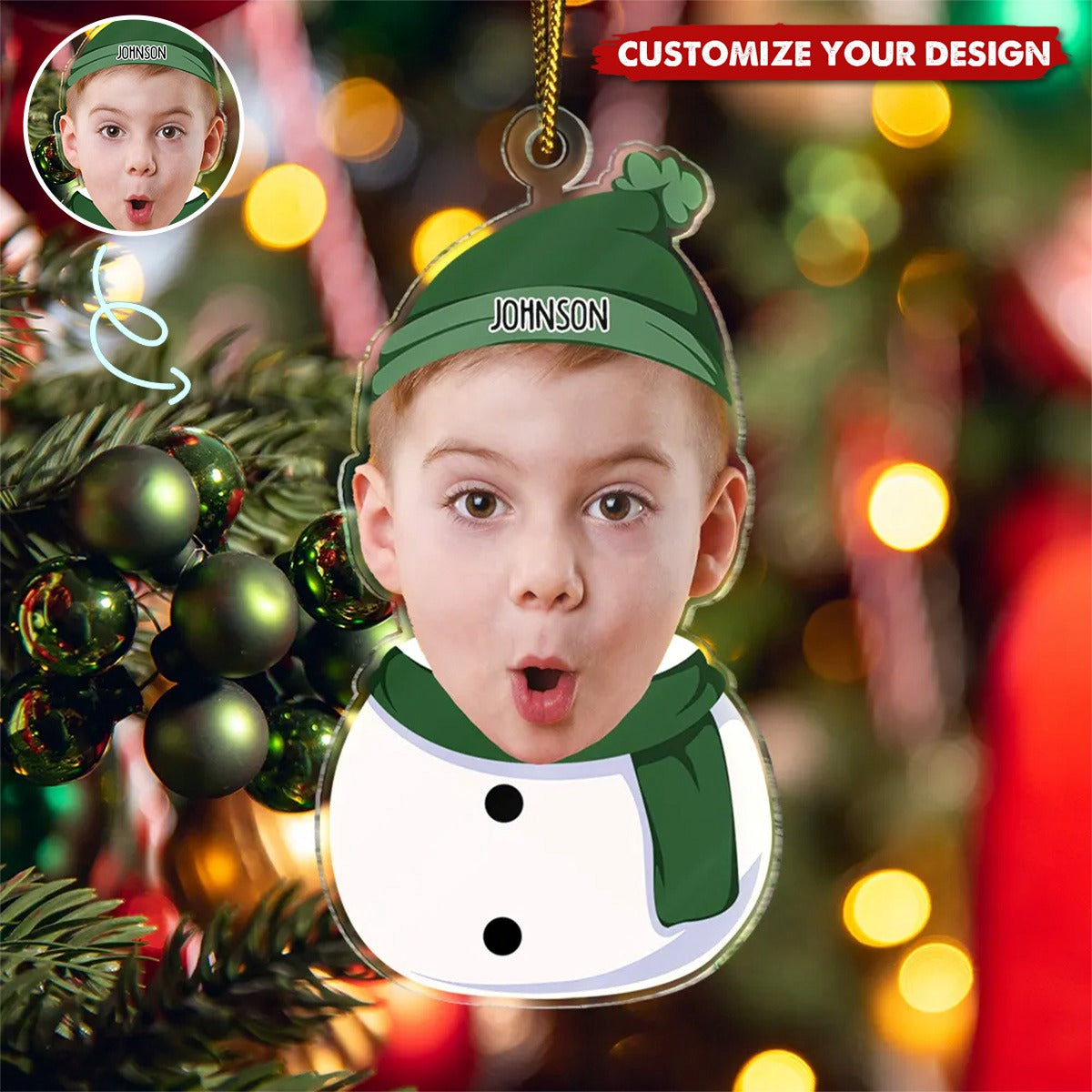 Custom Photo Kids Snowman - Personalized Cutout Acrylic Ornament