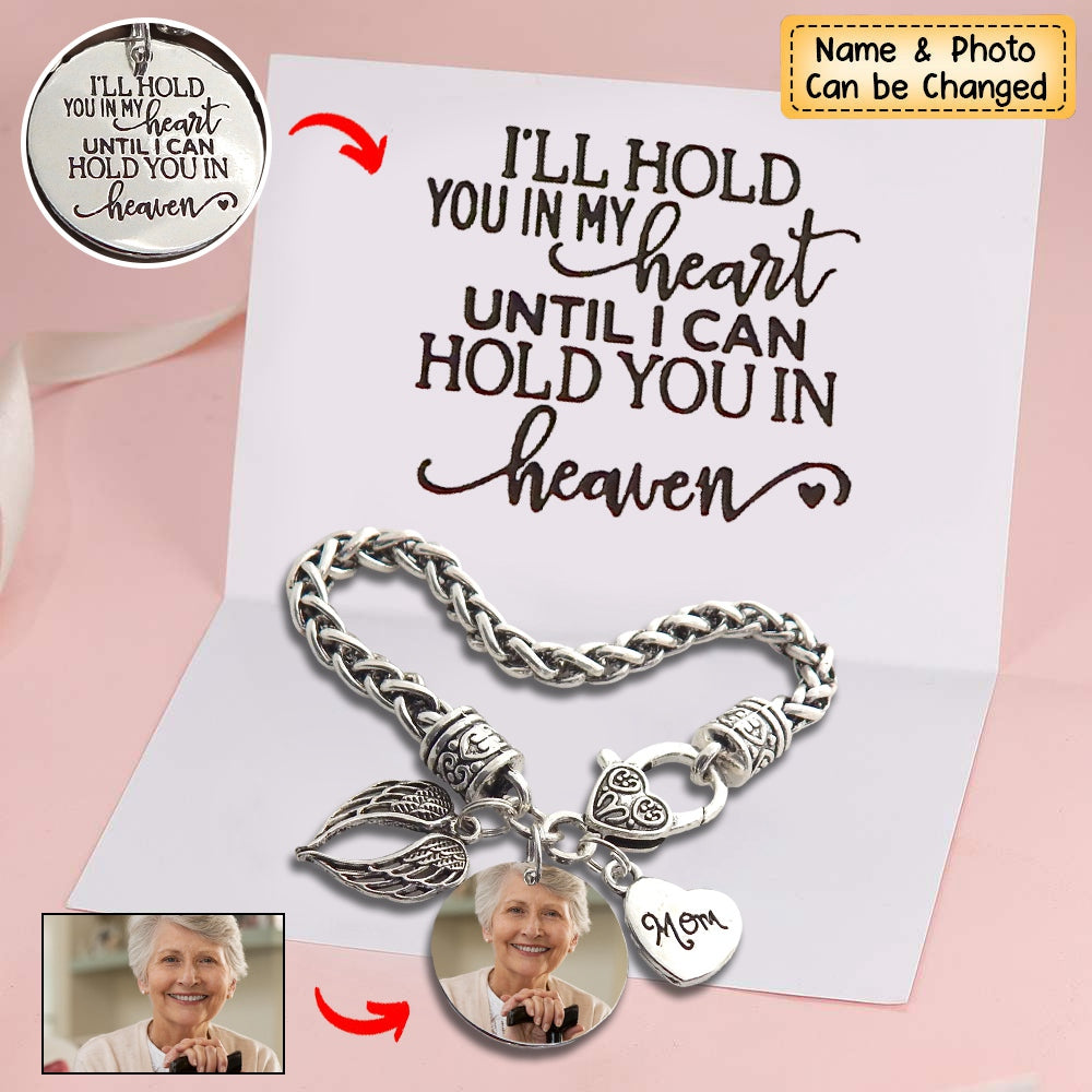 Personalized I'll Hold You in Heart Memorial Antique Silver Bracelet