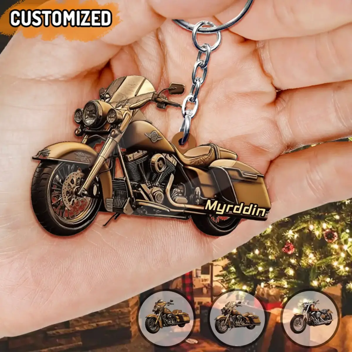 Old Motorcycle Personalized Name Shaped Acrylic Keychain-Gift Idea For Motor Lovers