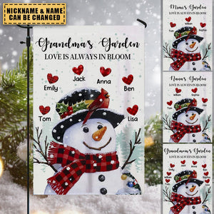 Family Snowman Grandma With Sweet Heart Kids Personalized Garden Flag