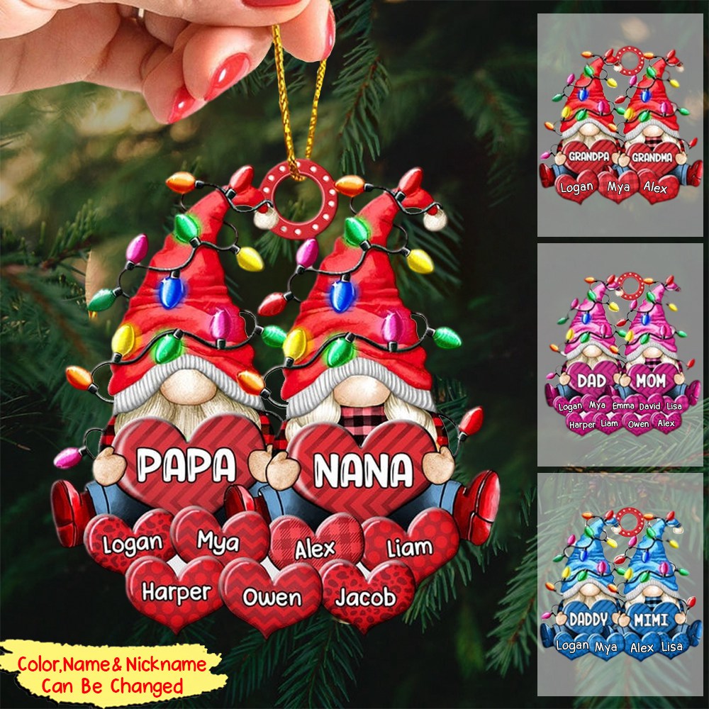 Couple Papa Nana Loves Sweet Heart Kids Personalized Ornament