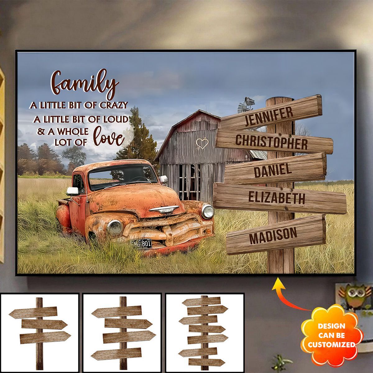 Personalized Family Decoration Gift Old Barn and Vintage Vehicle Poster