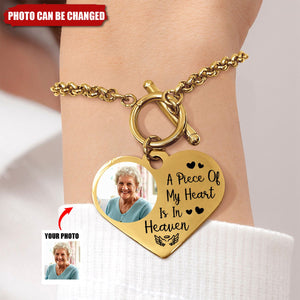 Custom Photo A Piece Of My Heart Is In Heaven Memorial - Personalized Heart Bracelet