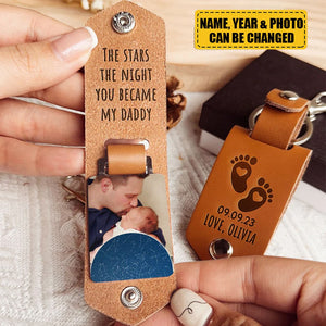 The Stars The Night You Became My Daddy - Personalized Leather Photo Keychain