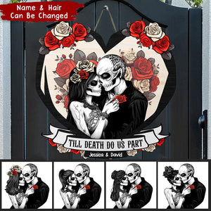 Til Death Do Us Part Couple Skull - Personalized Custom Shaped Wood Sign